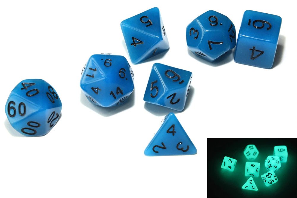 Glowing: 7pc Polyhedral Dice Sets | Kessel Run Games Inc. 