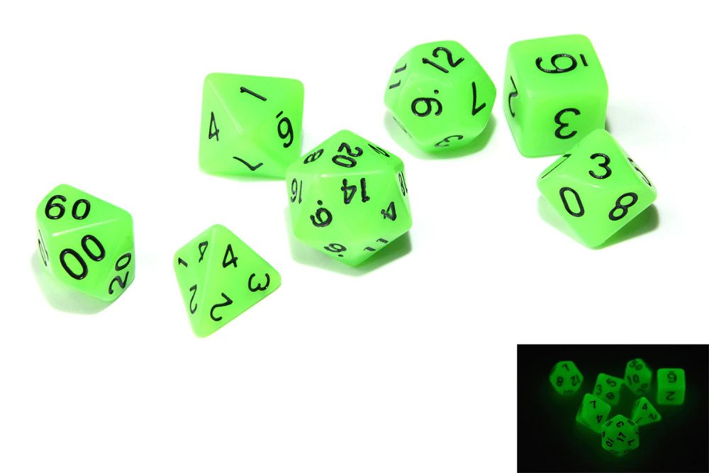 Glowing: 7pc Polyhedral Dice Sets | Kessel Run Games Inc. 