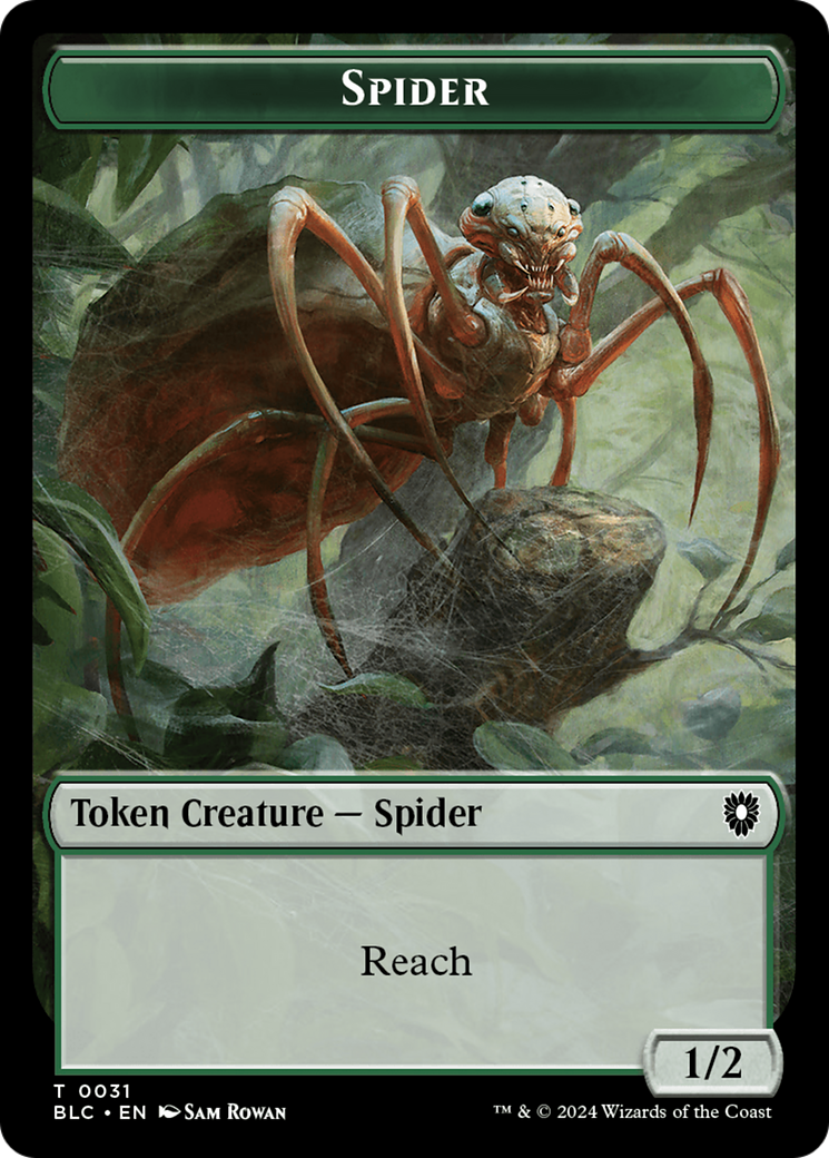 Spider // Blood Double-Sided Token [Bloomburrow Commander Tokens] | Kessel Run Games Inc. 