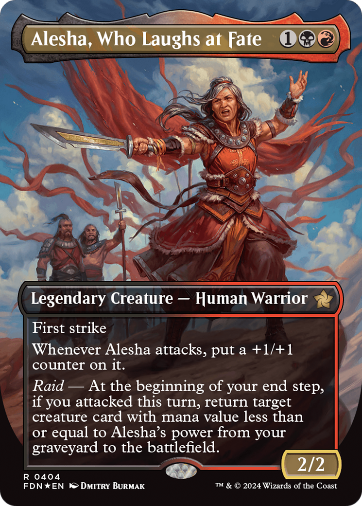 Alesha, Who Laughs at Fate (Borderless) (Mana Foil) [Foundations] | Kessel Run Games Inc. 