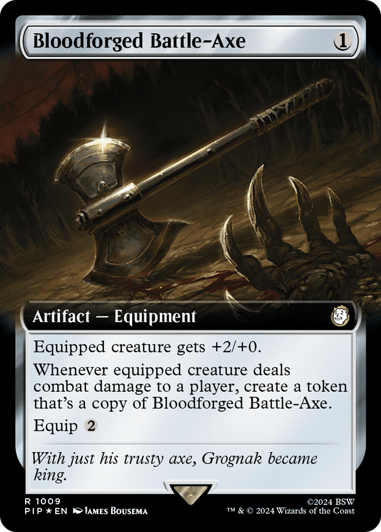 Bloodforged Battle-Axe (Extended Art) (Surge Foil) [Fallout] | Kessel Run Games Inc. 