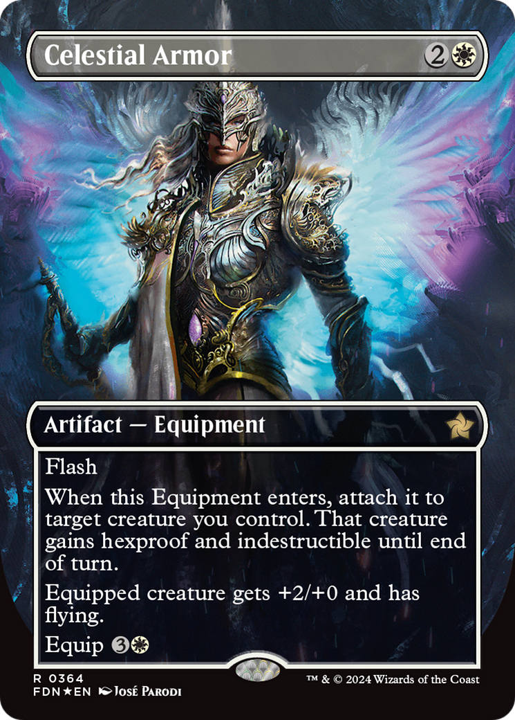 Celestial Armor (Borderless) (Mana Foil) [Foundations] | Kessel Run Games Inc. 