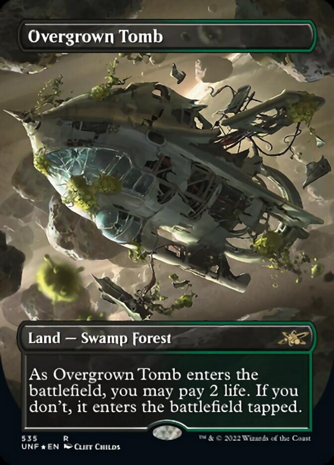 Overgrown Tomb (Borderless) (Galaxy Foil) [Unfinity] | Kessel Run Games Inc. 