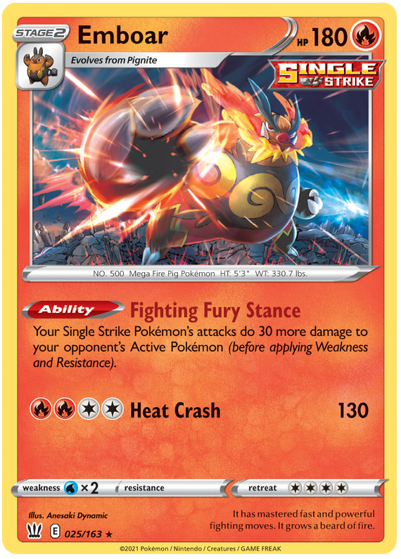 Emboar (025/163) [Sword & Shield: Battle Styles] | Kessel Run Games Inc. 