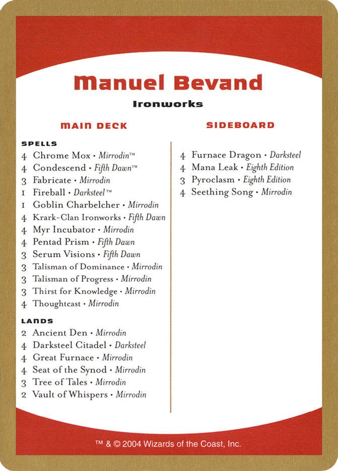 Manuel Bevand Decklist [World Championship Decks 2004] | Kessel Run Games Inc. 