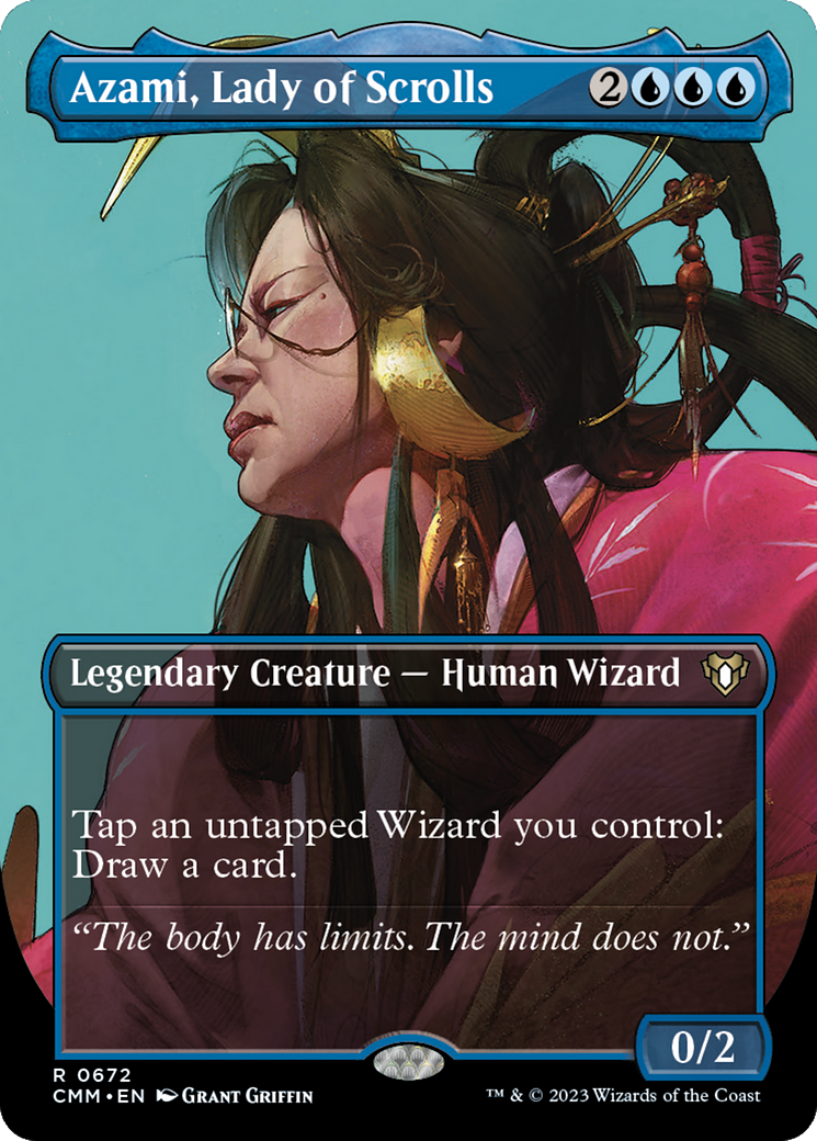 Azami, Lady of Scrolls (Borderless Profile) [Commander Masters] | Kessel Run Games Inc. 