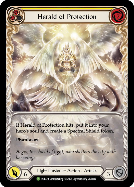 Herald of Protection (Yellow Extended Art) [FAB030] (Promo)  Rainbow Foil | Kessel Run Games Inc. 