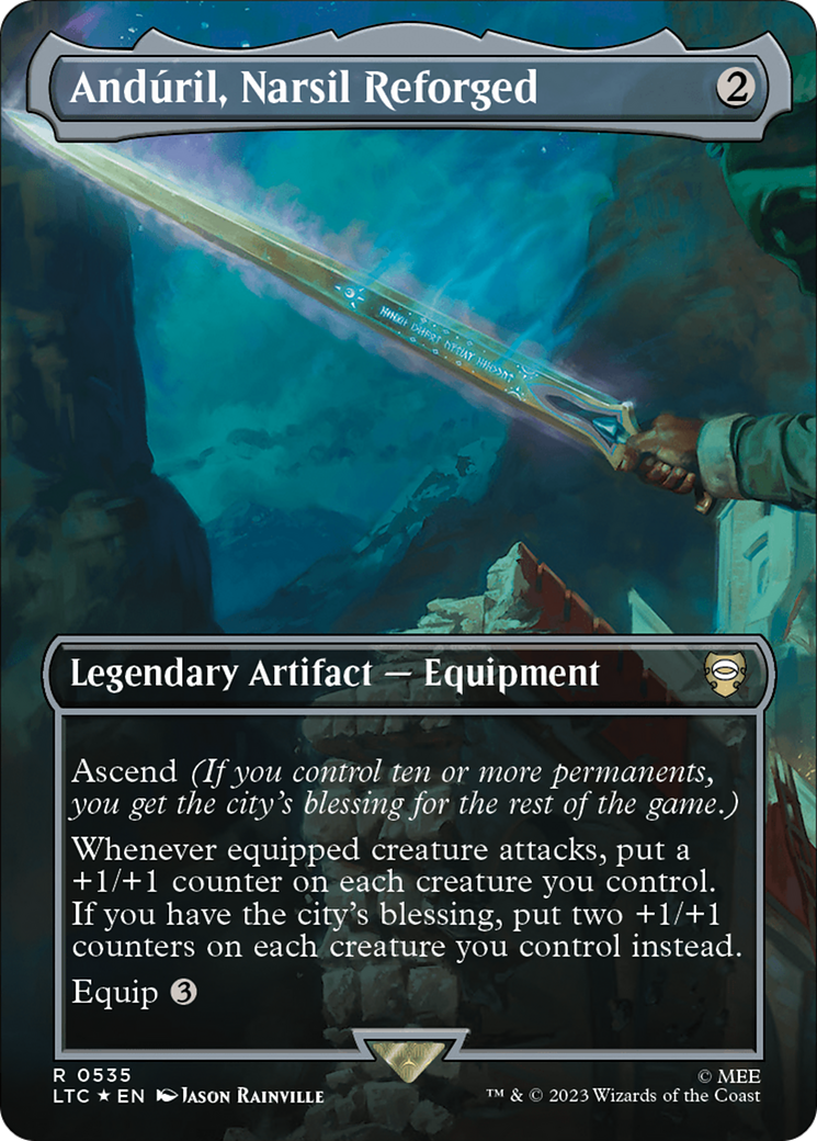 Anduril, Narsil Reforged (Borderless) (Surge Foil) [The Lord of the Rings: Tales of Middle-Earth Commander] | Kessel Run Games Inc. 