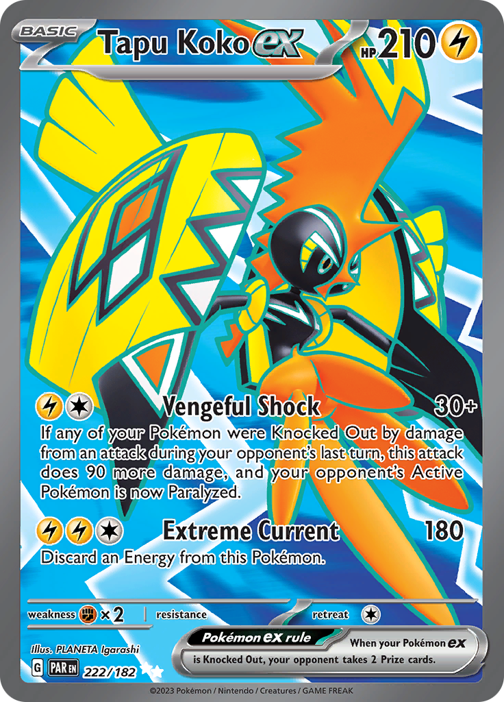 Tapu Koko ex (222/182) [Scarlet & Violet: Paradox Rift] | Kessel Run Games Inc. 