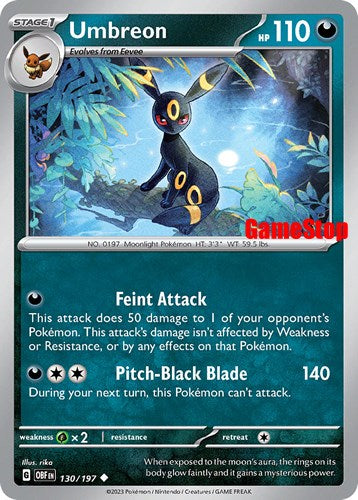 Umbreon (130/197) (GameStop Exclusive) [Scarlet & Violet: Obsidian Flames] | Kessel Run Games Inc. 