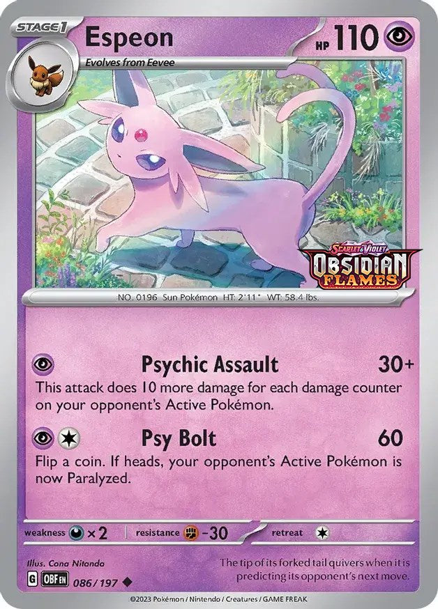 Espeon (086/197) (Best Buy Exclusive) [Scarlet & Violet: Obsidian Flames] | Kessel Run Games Inc. 