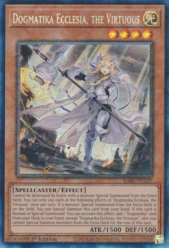 Dogmatika Ecclesia, the Virtuous [RA01-EN020] Prismatic Collector's Rare | Kessel Run Games Inc. 