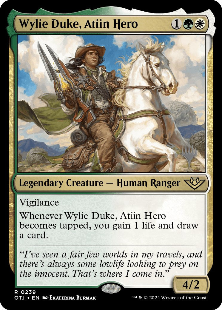 Wylie Duke, Atiin Hero (Promo Pack) [Outlaws of Thunder Junction Promos] | Kessel Run Games Inc. 
