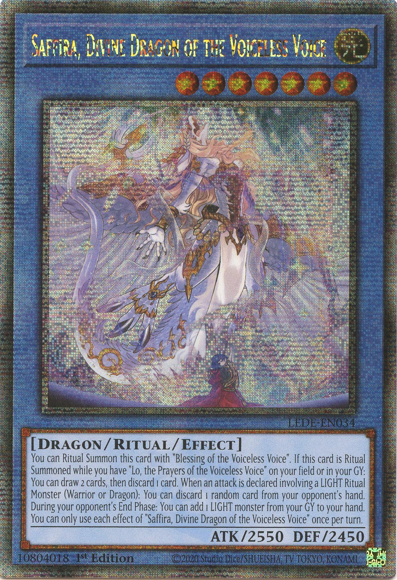 Saffira, Divine Dragon of the Voiceless Voice (Quarter Century Secret Rare) [LEDE-EN034] Quarter Century Secret Rare | Kessel Run Games Inc. 