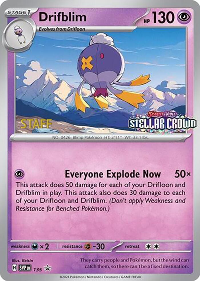 Drifblim (135) (Staff Promo) [Scarlet & Violet: Black Star Promos] | Kessel Run Games Inc. 