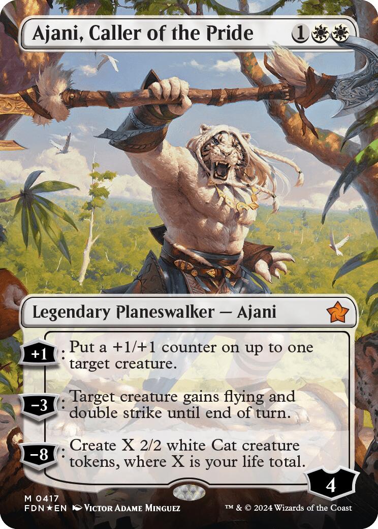 Ajani, Caller of the Pride (Borderless) (Mana Foil) [Foundations] | Kessel Run Games Inc. 