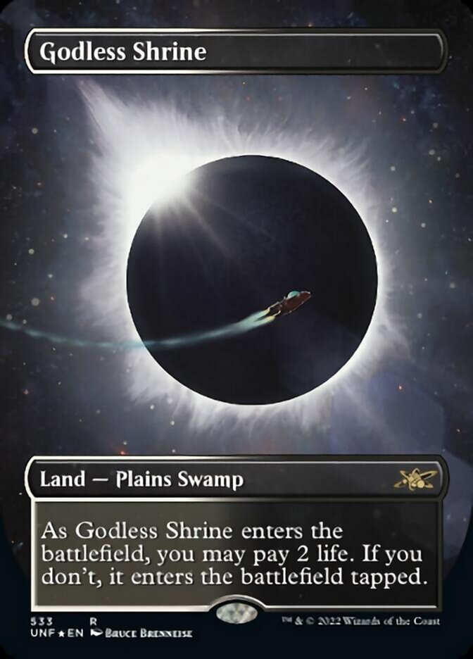 Godless Shrine (Borderless) (Galaxy Foil) [Unfinity] | Kessel Run Games Inc. 