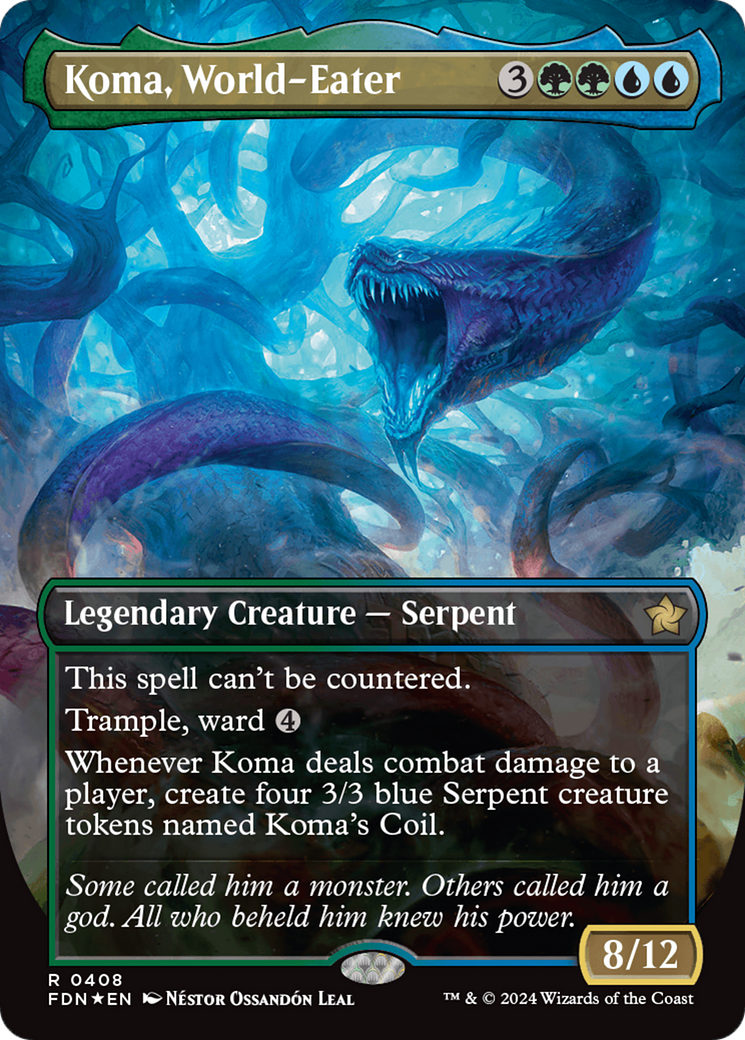 Koma, World-Eater (Borderless) (Mana Foil) [Foundations] | Kessel Run Games Inc. 