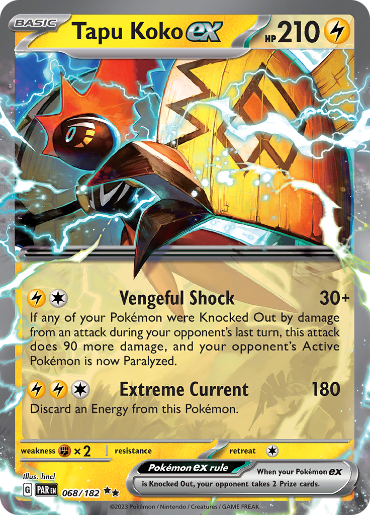 Tapu Koko ex (068/182) [Scarlet & Violet: Paradox Rift] | Kessel Run Games Inc. 