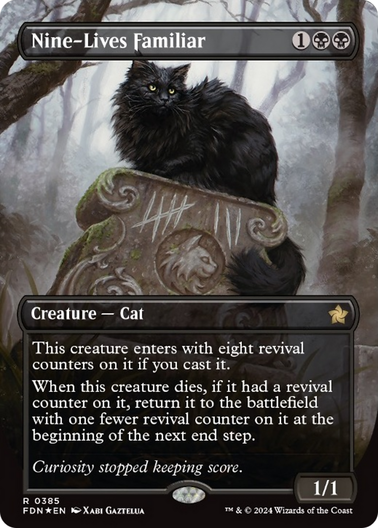 Nine-Lives Familiar (Borderless Mana Foil) [Foundations] | Kessel Run Games Inc. 