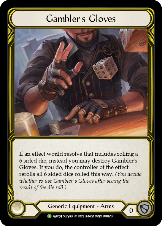 Gambler's Gloves (Golden) [FAB074] (Promo)  Cold Foil | Kessel Run Games Inc. 