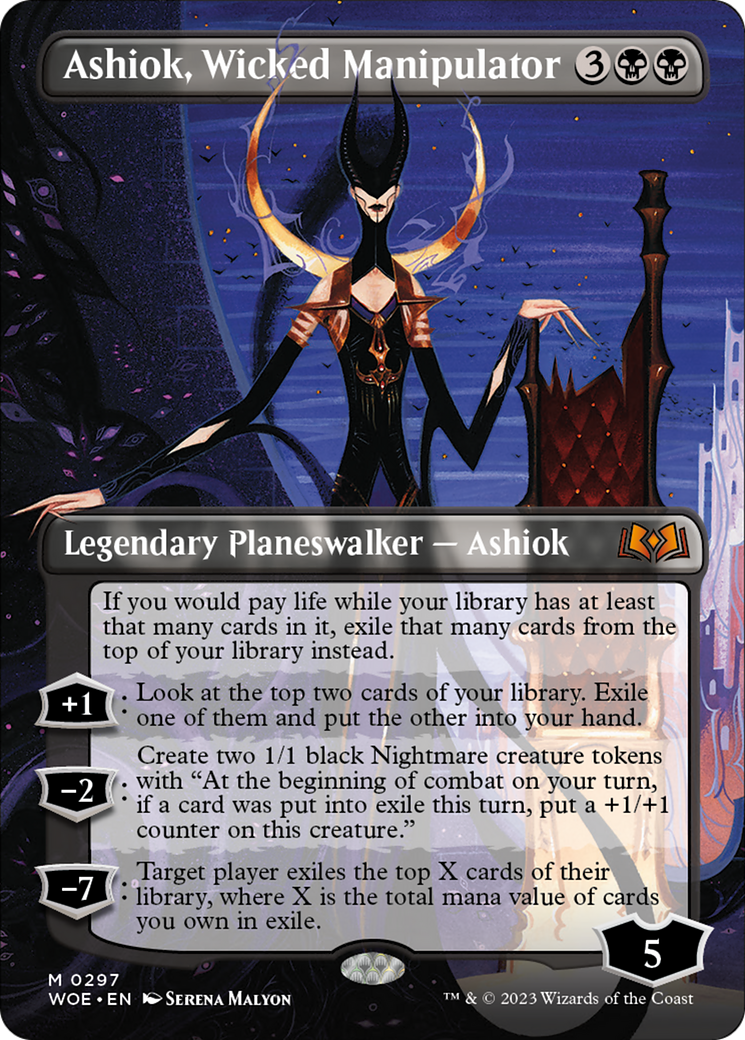 Ashiok, Wicked Manipulator (Borderless Alternate Art) [Wilds of Eldraine] | Kessel Run Games Inc. 