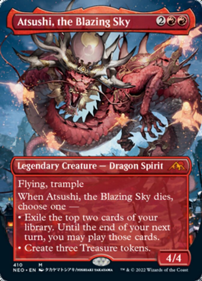 Atsushi, the Blazing Sky (Borderless Alternate Art) [Kamigawa: Neon Dynasty] | Kessel Run Games Inc. 