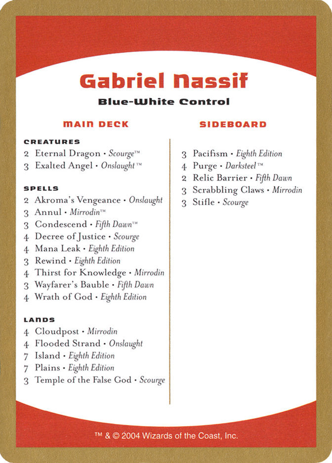 Gabriel Nassif Decklist [World Championship Decks 2004] | Kessel Run Games Inc. 