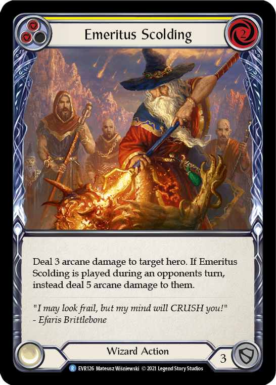 Emeritus Scolding (Yellow) [EVR126] (Everfest)  1st Edition Rainbow Foil | Kessel Run Games Inc. 