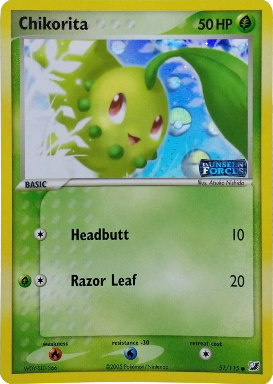 Chikorita (51/115) (Stamped) [EX: Unseen Forces] | Kessel Run Games Inc. 