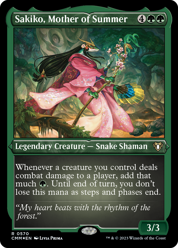 Sakiko, Mother of Summer (Foil Etched) [Commander Masters] | Kessel Run Games Inc. 