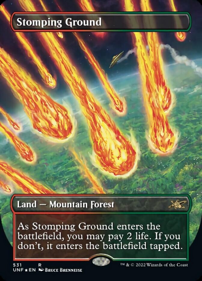 Stomping Ground (Borderless) (Galaxy Foil) [Unfinity] | Kessel Run Games Inc. 