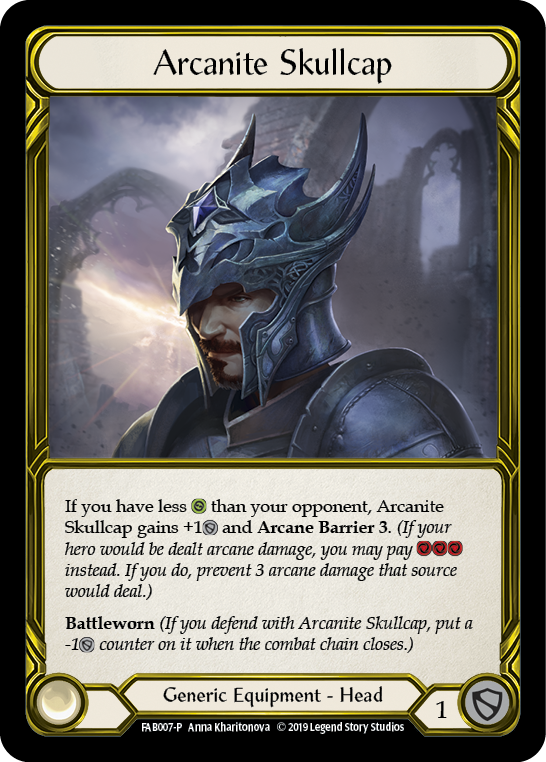 Arcanite Skullcap [FAB007-P] (Promo)  1st Edition Cold Foil - Golden | Kessel Run Games Inc. 