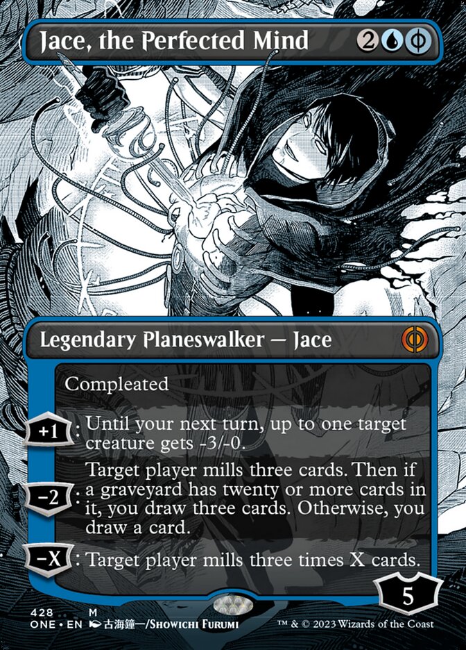 Jace, the Perfected Mind (Borderless Manga Step-and-Compleat Foil) [Phyrexia: All Will Be One] | Kessel Run Games Inc. 