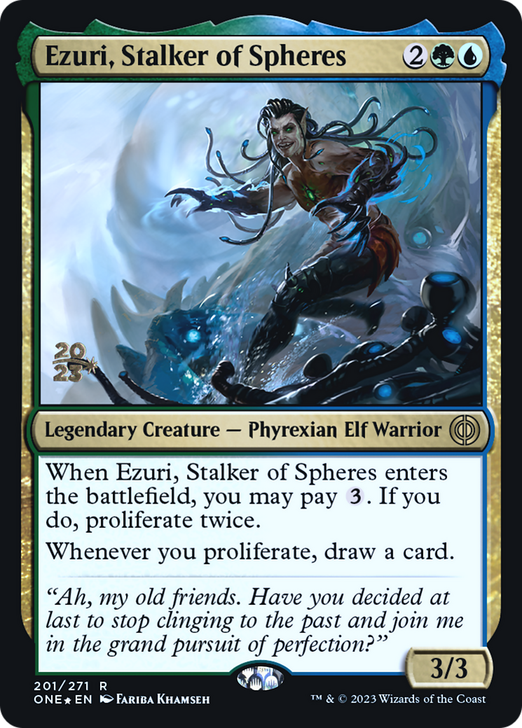 Ezuri, Stalker of Spheres [Phyrexia: All Will Be One Prerelease Promos] | Kessel Run Games Inc. 