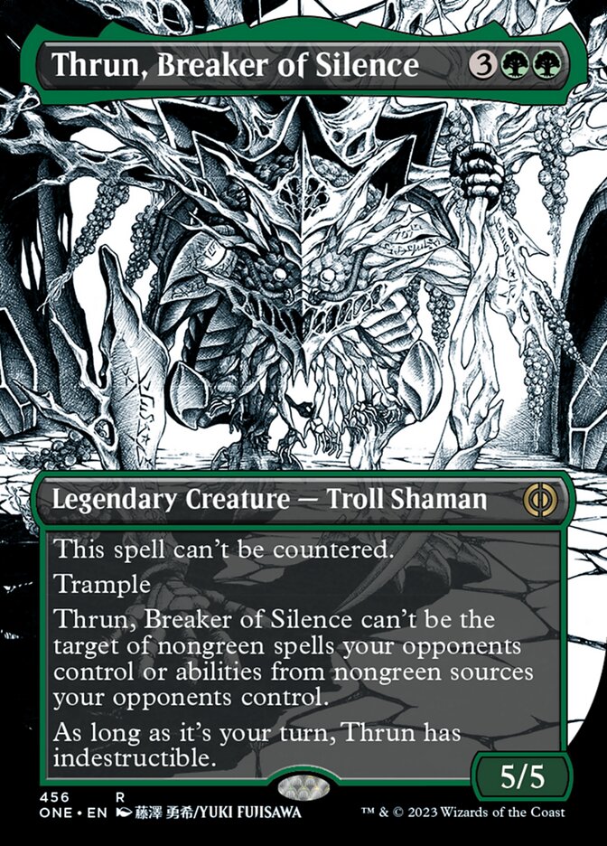 Thrun, Breaker of Silence (Borderless Manga Step-and-Compleat Foil) [Phyrexia: All Will Be One] | Kessel Run Games Inc. 