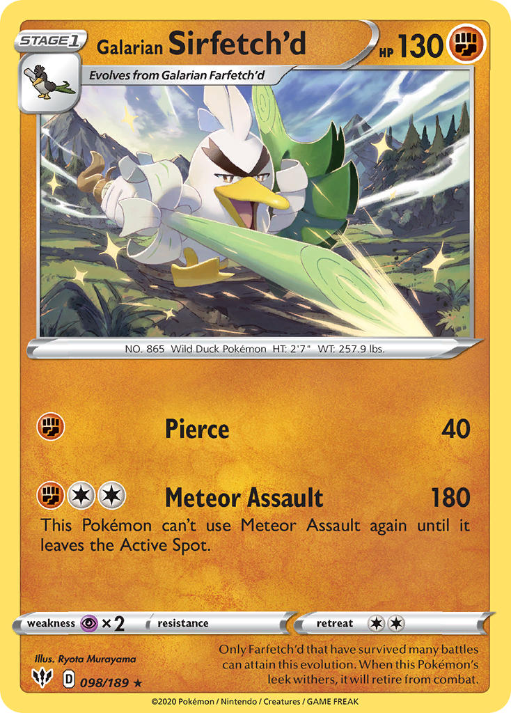 Galarian Sirfetch'd (098/189) (Cracked Ice holo) (Theme Deck Exclusive) [Sword & Shield: Darkness Ablaze] | Kessel Run Games Inc. 