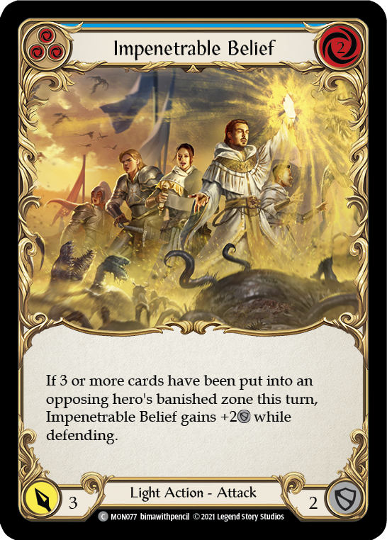 Impenetrable Belief (Blue) [MON077-RF] (Monarch)  1st Edition Rainbow Foil | Kessel Run Games Inc. 