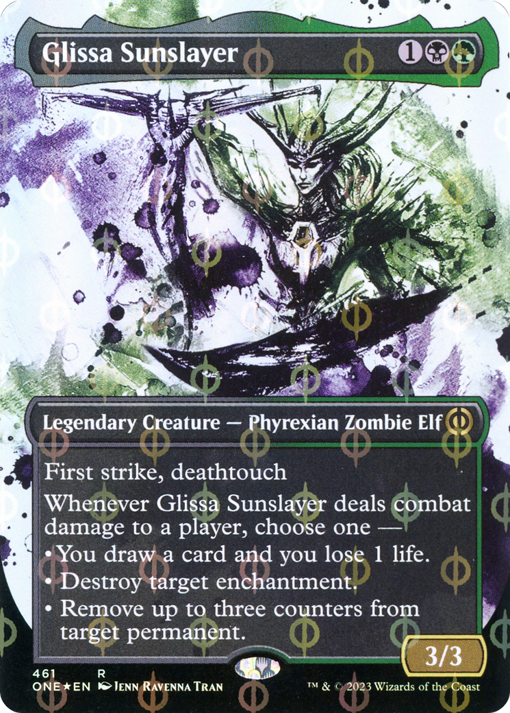 Glissa Sunslayer (Borderless Ichor Step-and-Compleat Foil) [Phyrexia: All Will Be One] | Kessel Run Games Inc. 