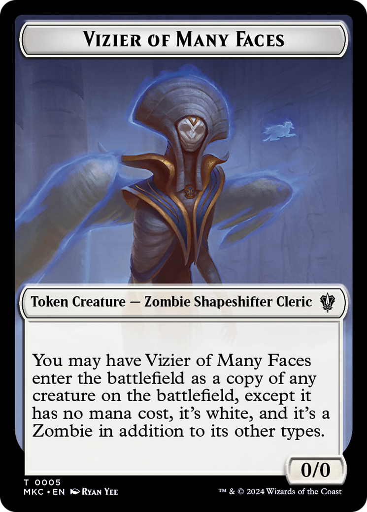 Vizier of Many Faces // Zombie Double-Sided Token [Murders at Karlov Manor Commander Tokens] | Kessel Run Games Inc. 