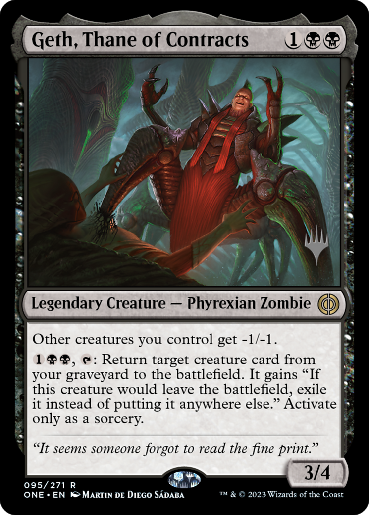 Geth, Thane of Contracts (Promo Pack) [Phyrexia: All Will Be One Promos] | Kessel Run Games Inc. 