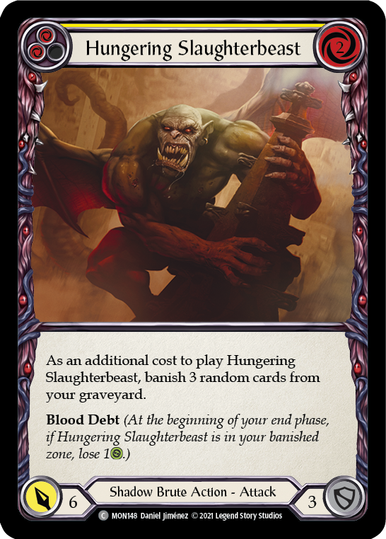 Hungering Slaughterbeast (Yellow) [MON148-RF] (Monarch)  1st Edition Rainbow Foil | Kessel Run Games Inc. 