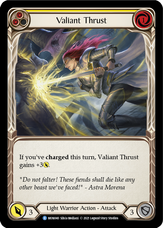 Valiant Thrust (Yellow) [MON040-RF] (Monarch)  1st Edition Rainbow Foil | Kessel Run Games Inc. 