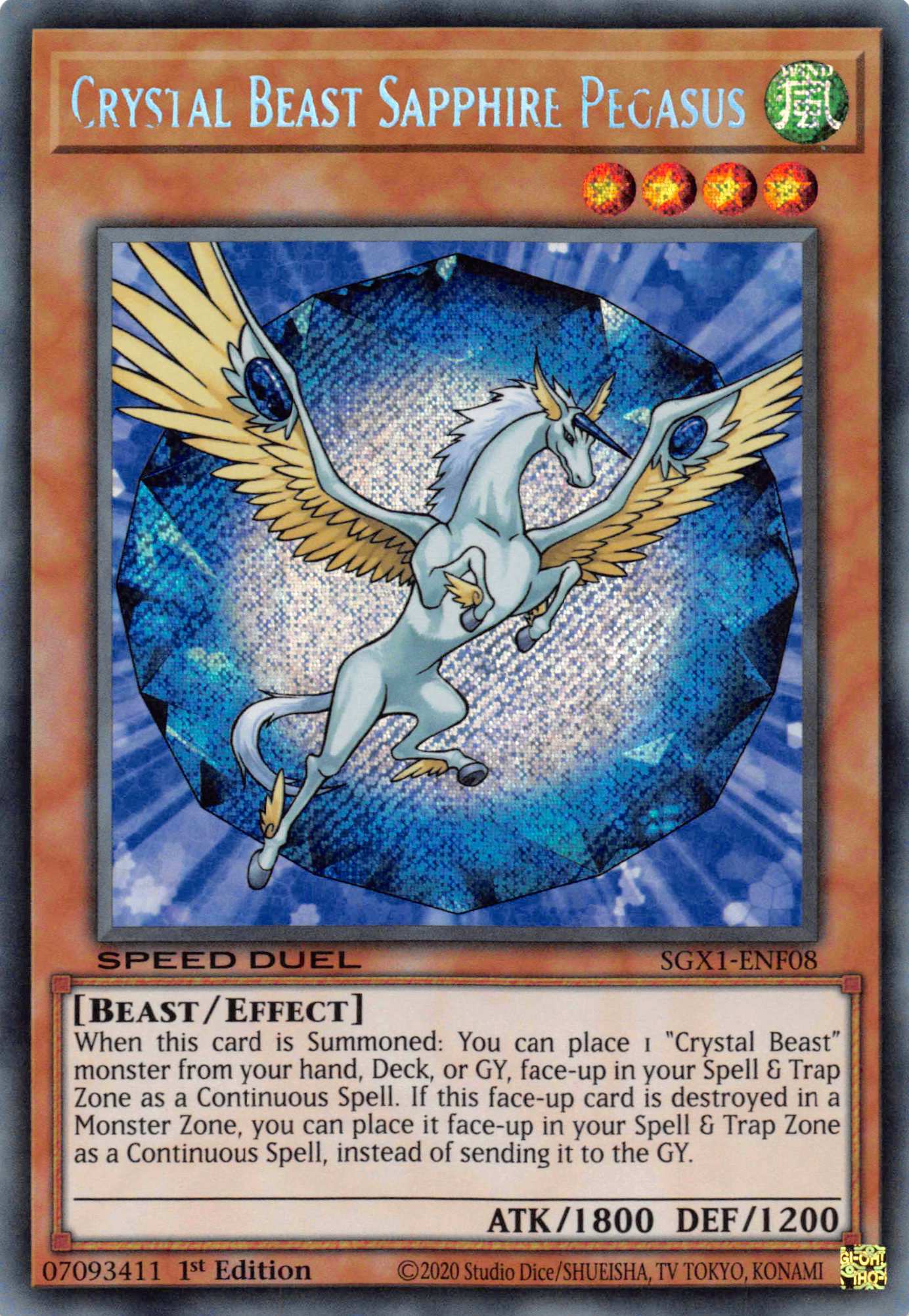 Crystal Beast Sapphire Pegasus [SGX1-ENF08] Secret Rare | Kessel Run Games Inc. 