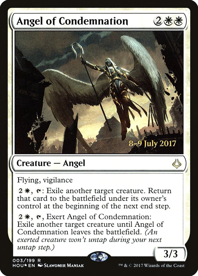 Angel of Condemnation [Hour of Devastation Prerelease Promos] | Kessel Run Games Inc. 