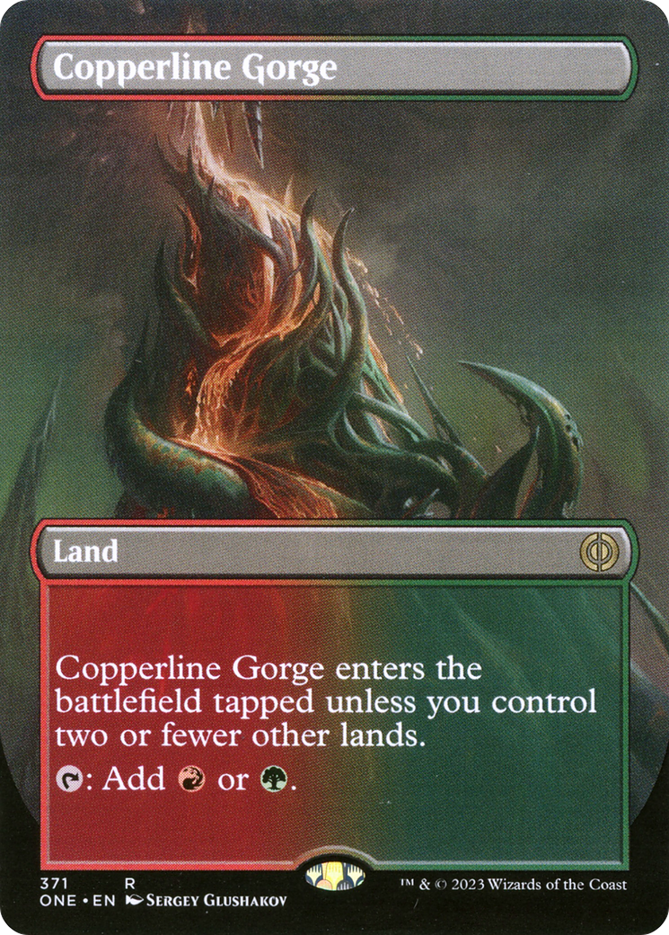 Copperline Gorge (Borderless Alternate Art) [Phyrexia: All Will Be One] | Kessel Run Games Inc. 