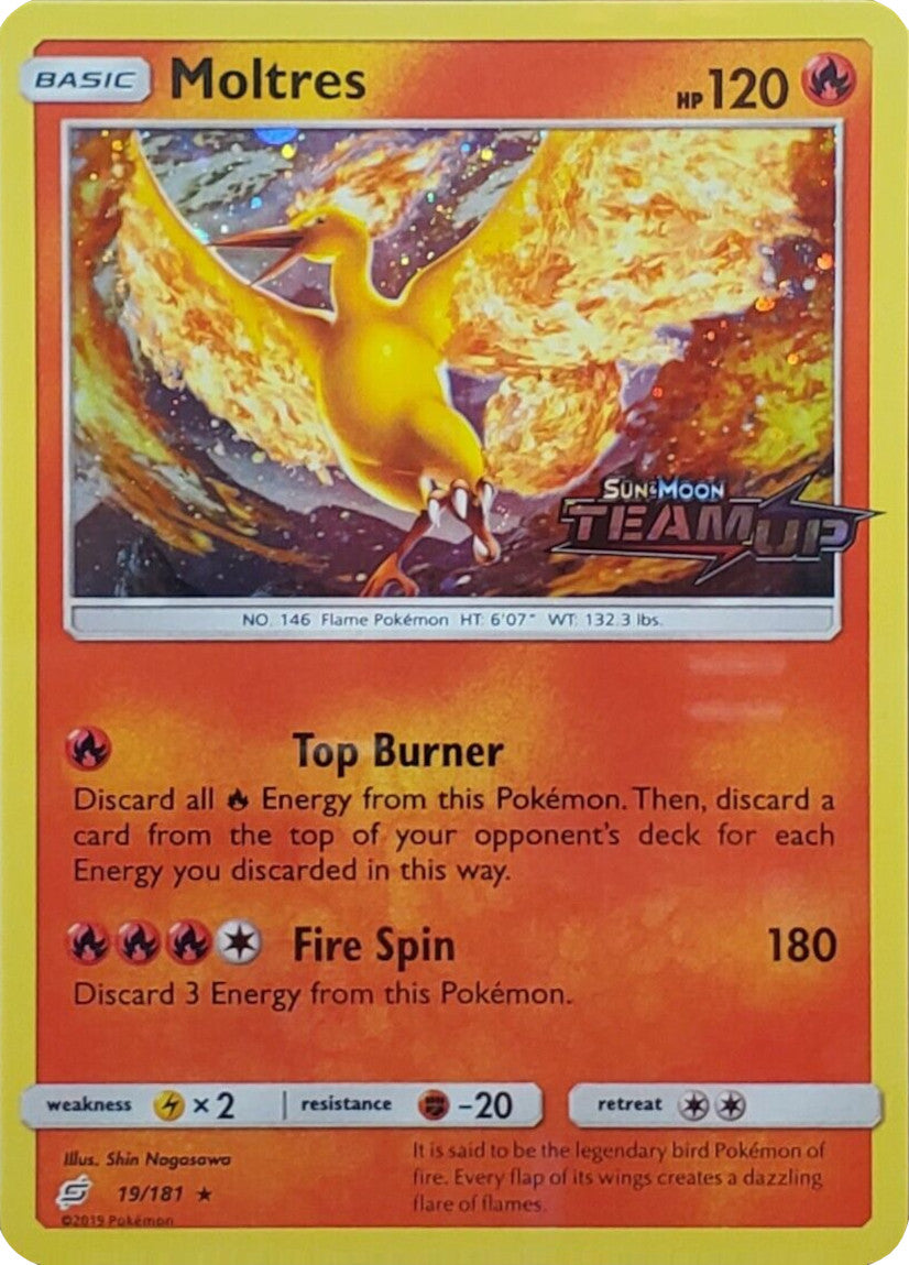 Moltres (19/181) (Stamped) [Sun & Moon: Team Up] | Kessel Run Games Inc. 