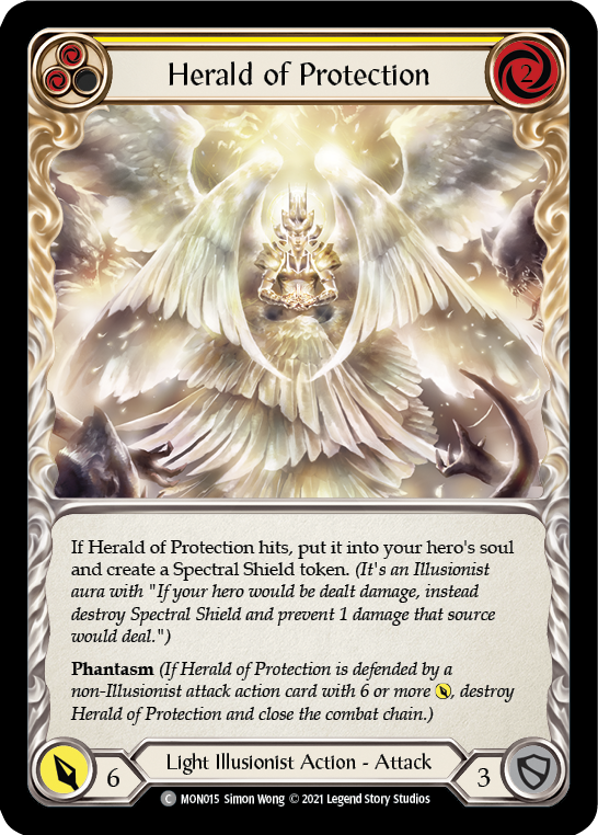 Herald of Protection (Yellow) [MON015-RF] (Monarch)  1st Edition Rainbow Foil | Kessel Run Games Inc. 