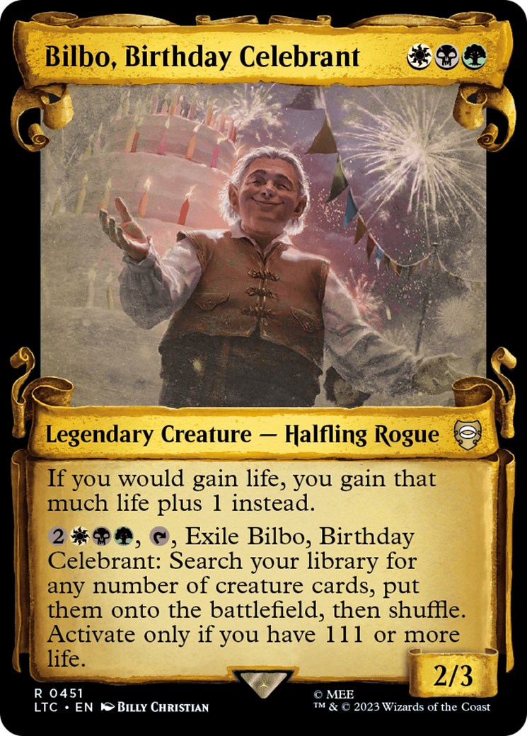 Bilbo, Birthday Celebrant [The Lord of the Rings: Tales of Middle-Earth Commander Showcase Scrolls] | Kessel Run Games Inc. 