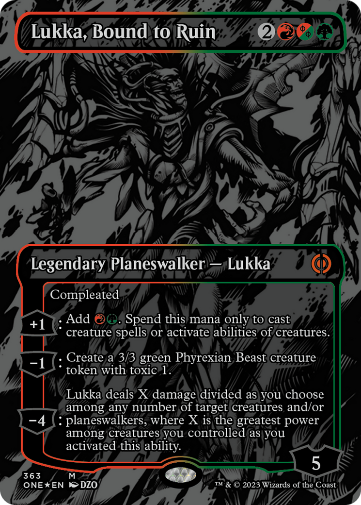 Lukka, Bound to Ruin (Oil Slick Raised Foil) [Phyrexia: All Will Be One] | Kessel Run Games Inc. 